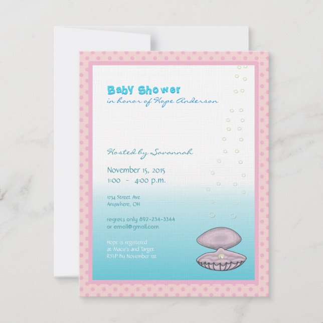 Under the Sea Baby Girl Shower Invitación Pearl (Anverso)