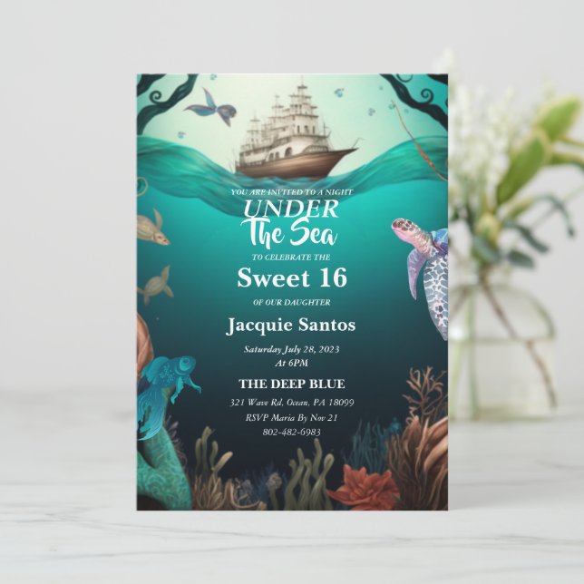 Under the Sea Sweet 16 Invitación (Anverso de pie)