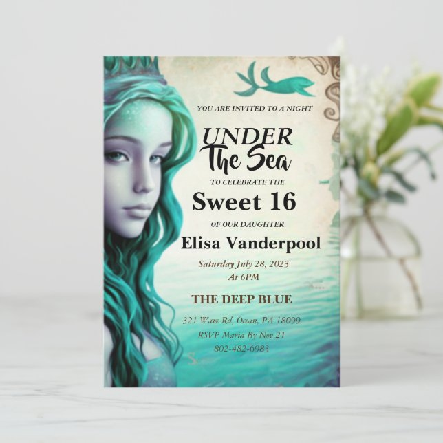 Under the Sea Sweet 16 Invitación (Anverso de pie)