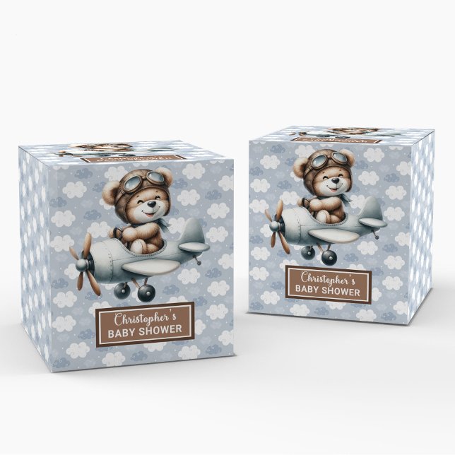 Única caja de Favor del Bebé con piloto de Osos de (Unique Teddy Bear Pilot Shower Baby Favor Box)