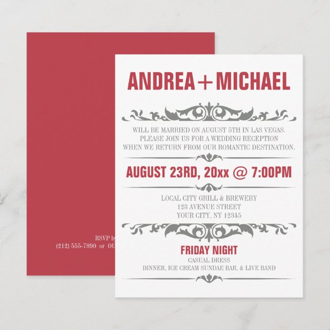 ÚNICAMENTE Invitaciones a la recepción de Merlot & (Anverso / Reverso)