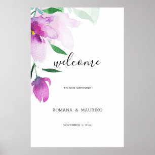 Unicidad De Flores De Arte En Acuarela Violeta