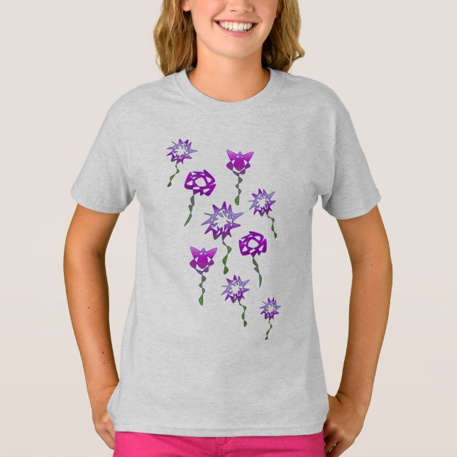 Único arte perpetuo Flores púrpuras camiseta (Anverso)