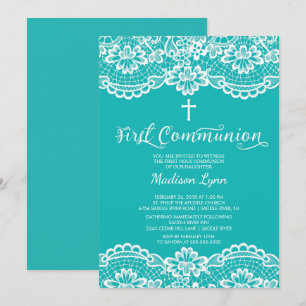 Único Blue Lace Primer Invitación de la Santa Comu