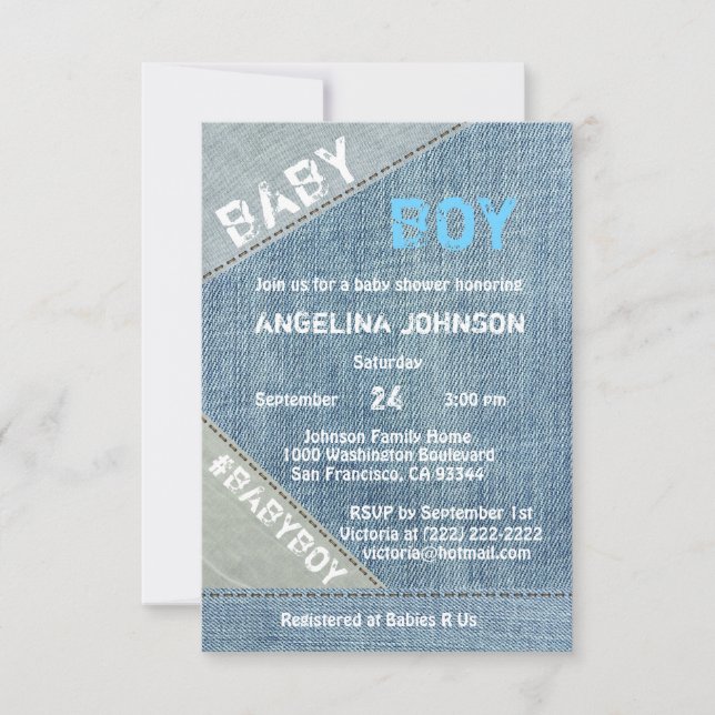 ÚNICO Denim Jeans Boy Baby Shower Invitaciones (Anverso)