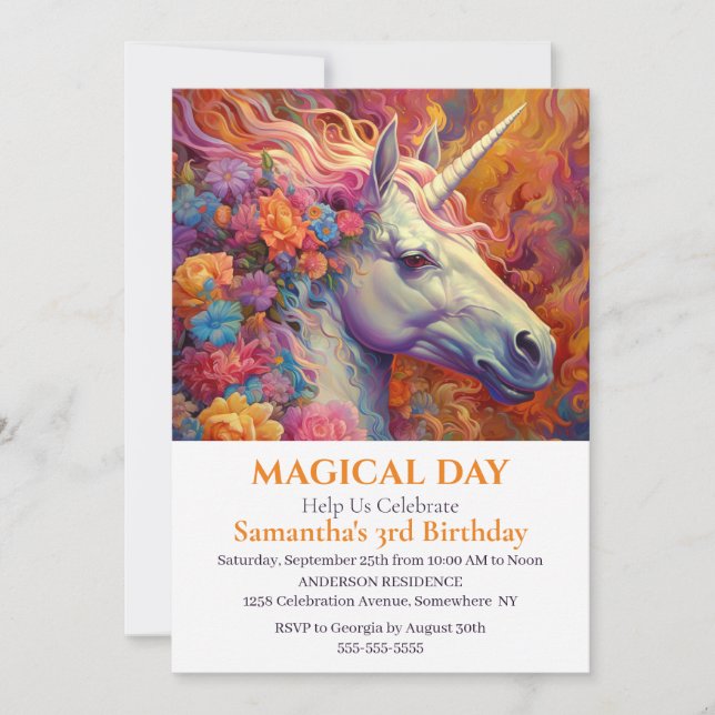 UNICORN 3.ª Invitación de cumpleaños (Anverso)