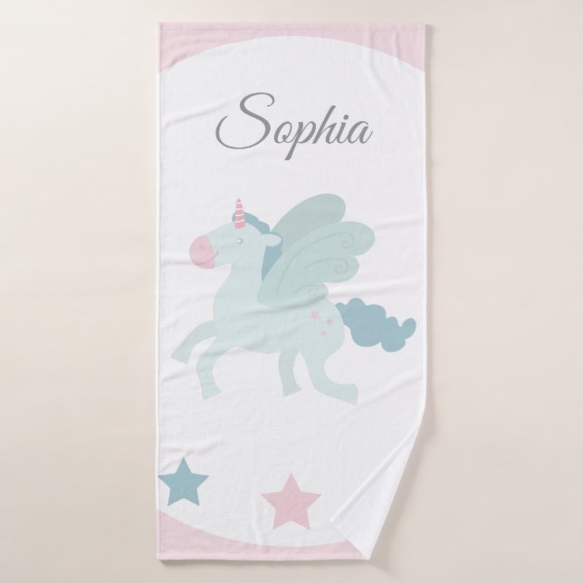 Unicorn Custom Name Cute Pink Blue  (Toalla de baño)