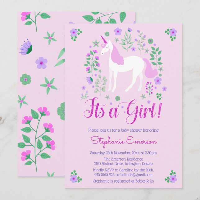 Unicorn Es Una Invitación De Baby Shower Rosa Chic (Anverso / Reverso)