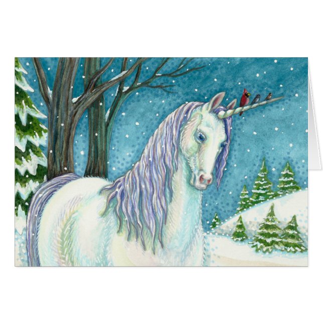 UNICORN INVIERNO Y AVES, PAISAJE DE NIEVE PACÍFICO (Anverso (Horizontal))