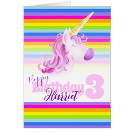 Unicorn rainbow 3rd personalized birthday card