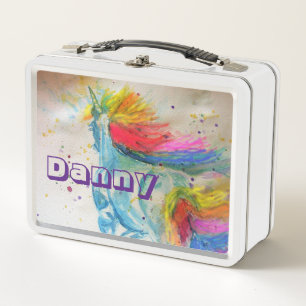 Unicorn Watercolor Cute Chids Nombre Lunch Box