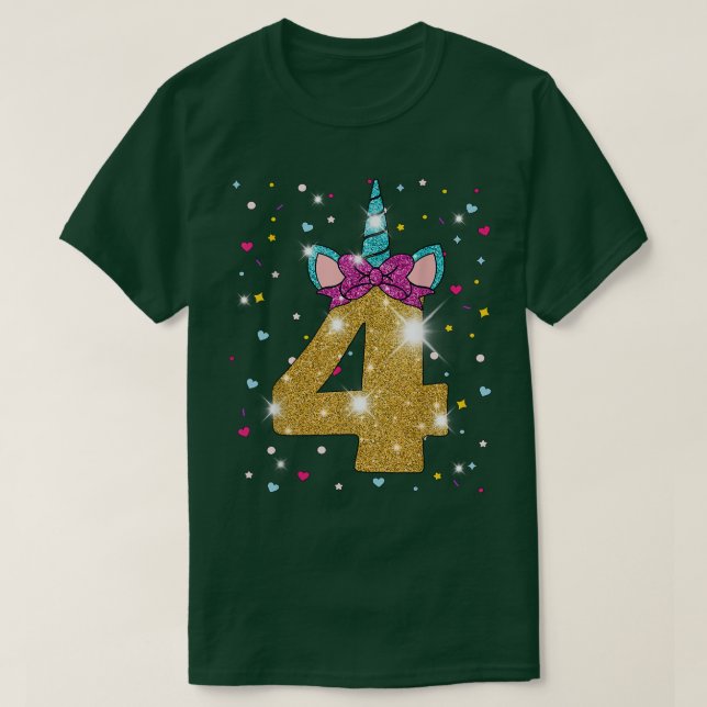 Unicornio 4ª Chica de cumpleaños con camiseta de c (Diseño del anverso)