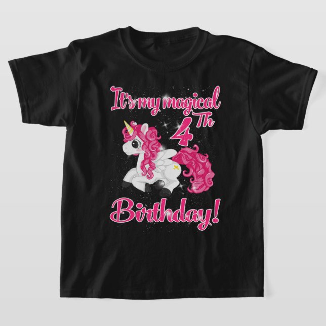 Unicornio 4 años Chica de camiseta Fiesta de cumpl (Distribución)