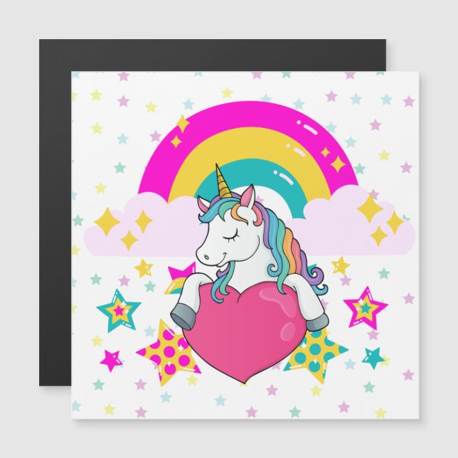 Unicornio arcoiris con tarjeta magnética Stars (Anverso/Reverso)
