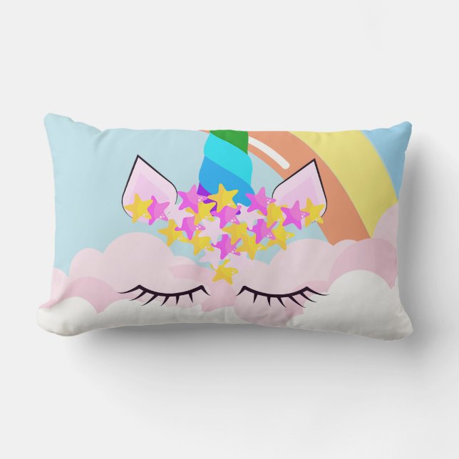 Unicornio arcoiris en la almohada del niño pequeño (Anverso)