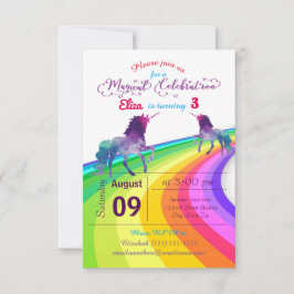 Unicornio arcoiris - Invitación de cumpleaños 3x5
