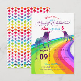 Unicornio arcoiris - Invitación de cumpleaños 3x5