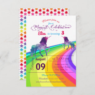 Unicornio arcoiris - Invitación de cumpleaños 3x5