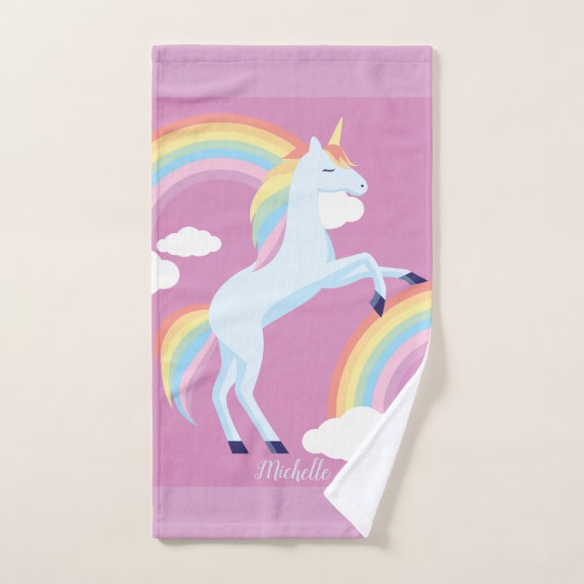 Unicornio arcoiris personalizado (Toalla de mano)