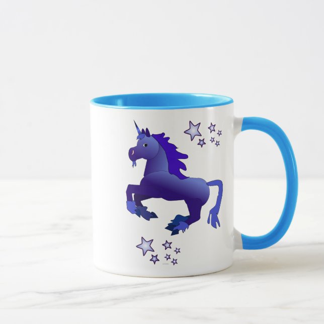 Unicornio azul del dibujo animado y taza de las (Derecha)