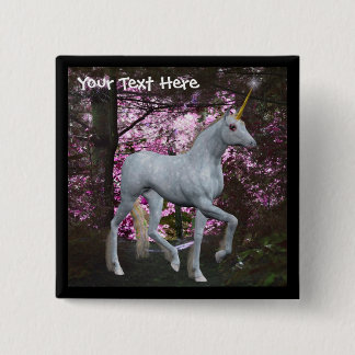 Unicornio Blanco En El Botón Fantasía Forestal