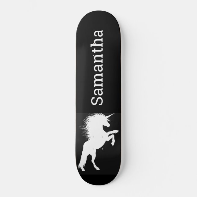 Unicornio blanco para skateboard negro  (Anverso)