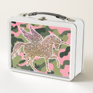 Unicornio Camuflaje Camo Rosa Verde y Purpurina Do