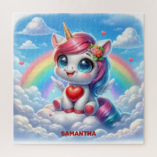 Unicornio chica con corazón en un rompecabezas nub (Vertical)