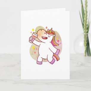 Unicornio Colorido Bebiendo Vino, Tarjeta de Cumpl
