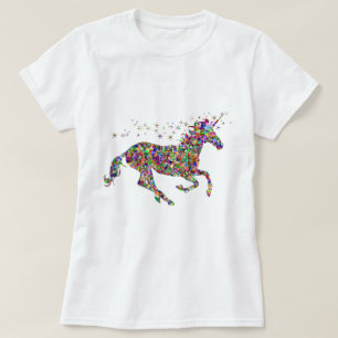 Unicornio colorido del mosaico de la camiseta para
