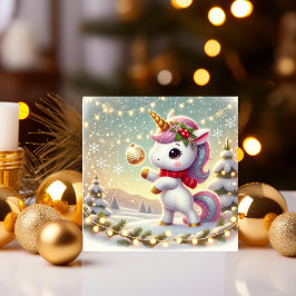 Unicornio con adorno de Navidad brillante