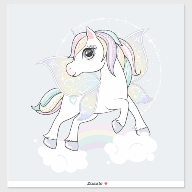 Unicornio con alas de mariposa Pegatina (Hoja)