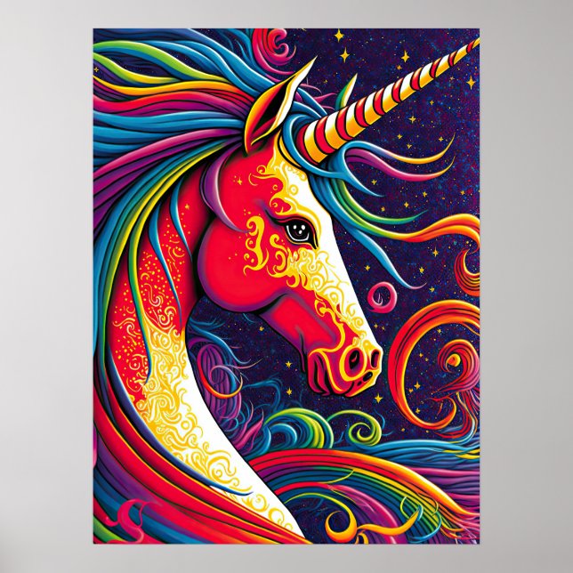 Unicornio con arcoiris y arte estelar nocturno (Frente)