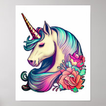Unicornio con arte vector de flores