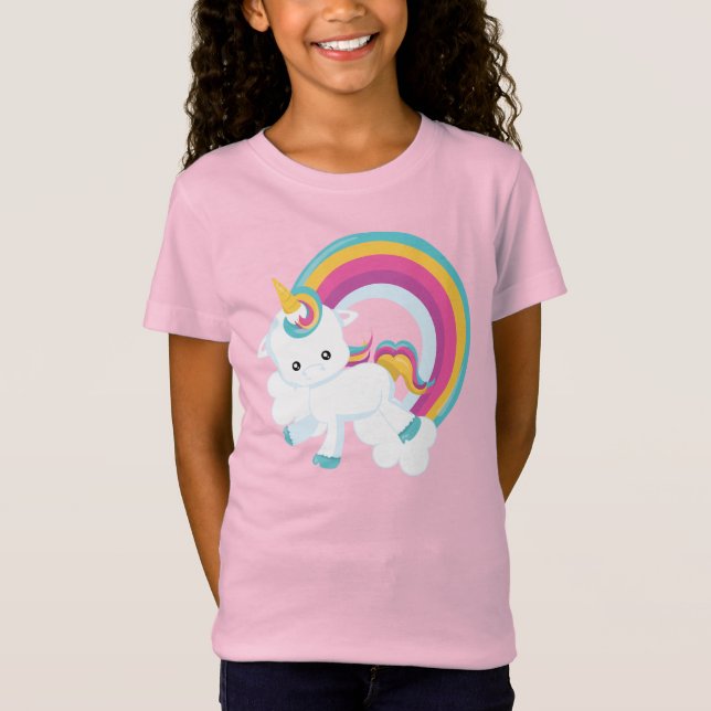 Unicornio con camiseta Chica arcoiris (Anverso)