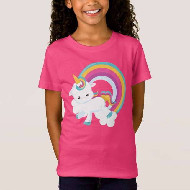 Unicornio con camiseta Chica arcoiris (Anverso)