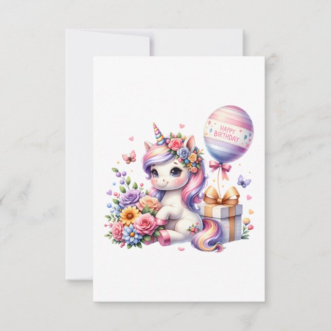 Unicornio con diseño de cumpleaños de globos (Anverso)