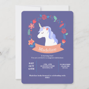 Unicornio con invitación a las flores