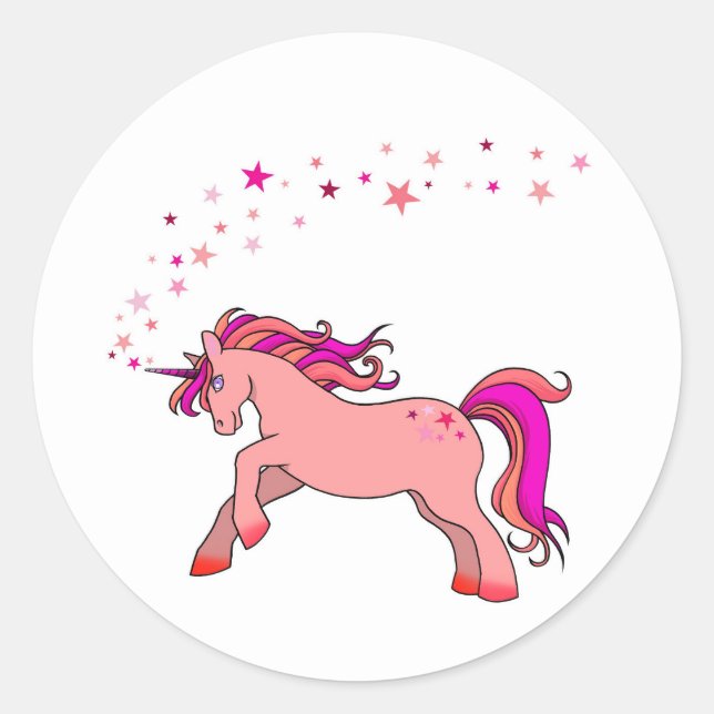 Unicornio con Pegatina redondo de estrellas (Anverso)