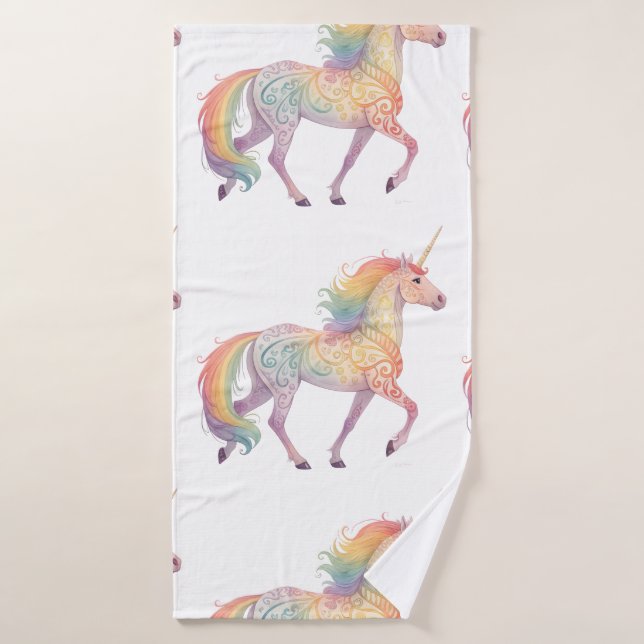 Unicornio de Arcoíris Mágico Personalizado  (Toalla de baño)