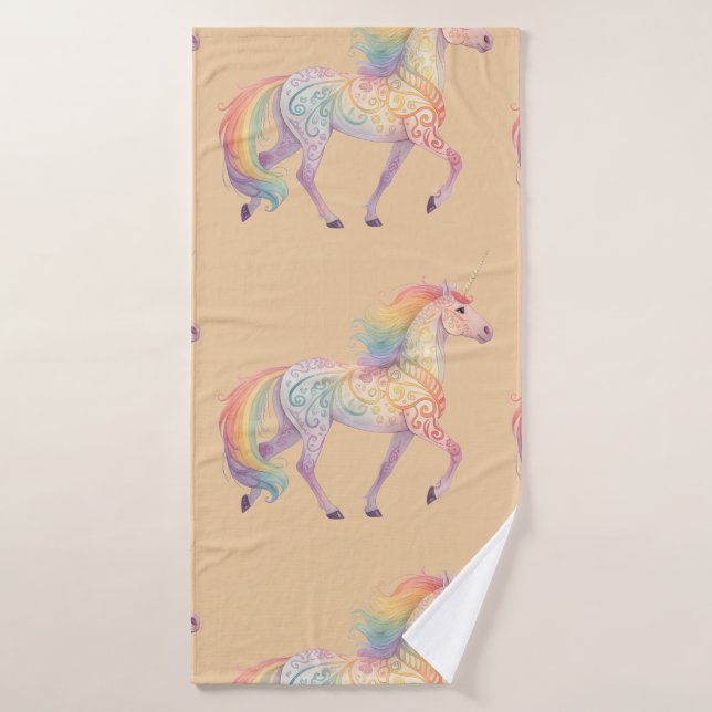 Unicornio de Arcoíris Mágico Personalizado  (Toalla de baño)