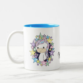 Unicornio de Kawaii y taza linda del Dos-Tono de