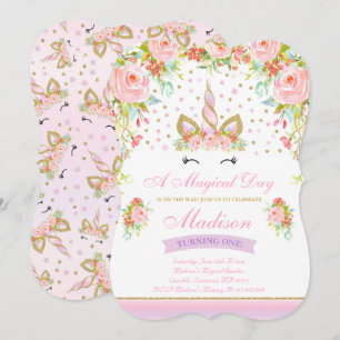 Unicornio del oro del rosa de la invitación del