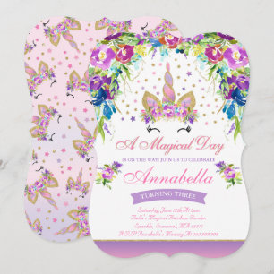 Unicornio del oro del rosa de la invitación del