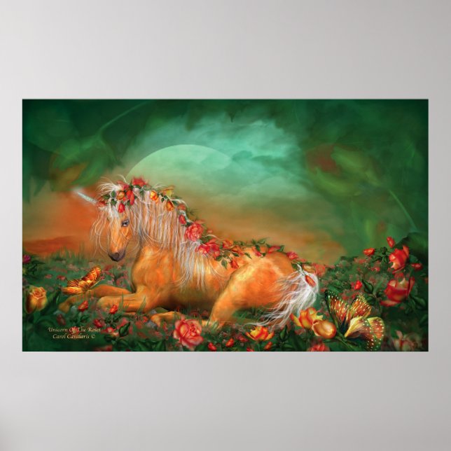 Unicornio Del Poster De Arte De Los Rosas/Impresió (Frente)