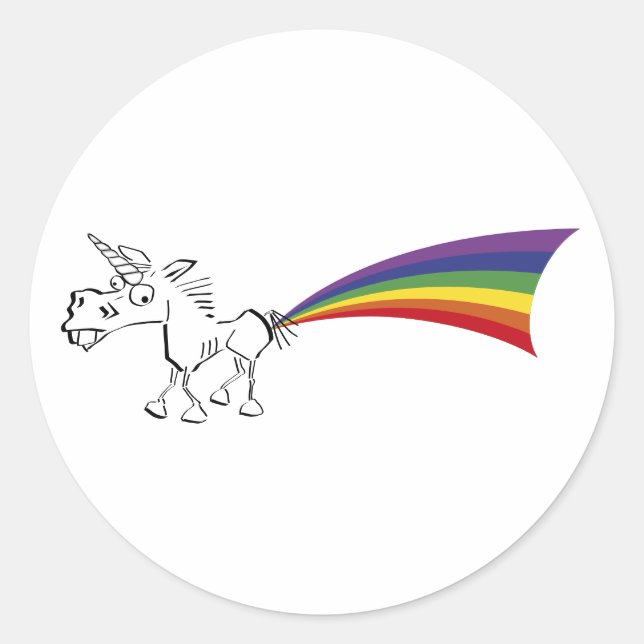 Unicornio despidiendo a pegatinas del arco iris (Anverso)