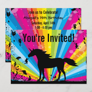 Unicornio e invitación del cumpleaños del arco