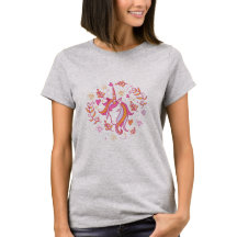 Unicornio en camiseta rosa y Naranja