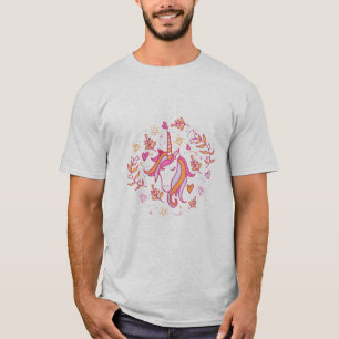 Unicornio en camiseta rosa y Naranja
