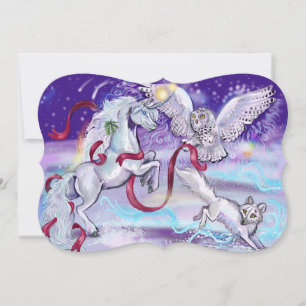 Unicornio en la invitación a la nieve